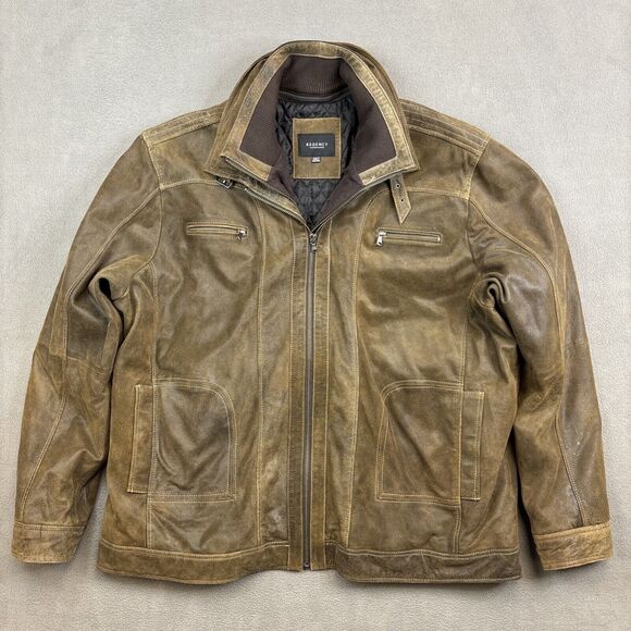 Regency La Marque Collection 4XL Tall Brown Leather Bomber Jacket Zip MSRP $600